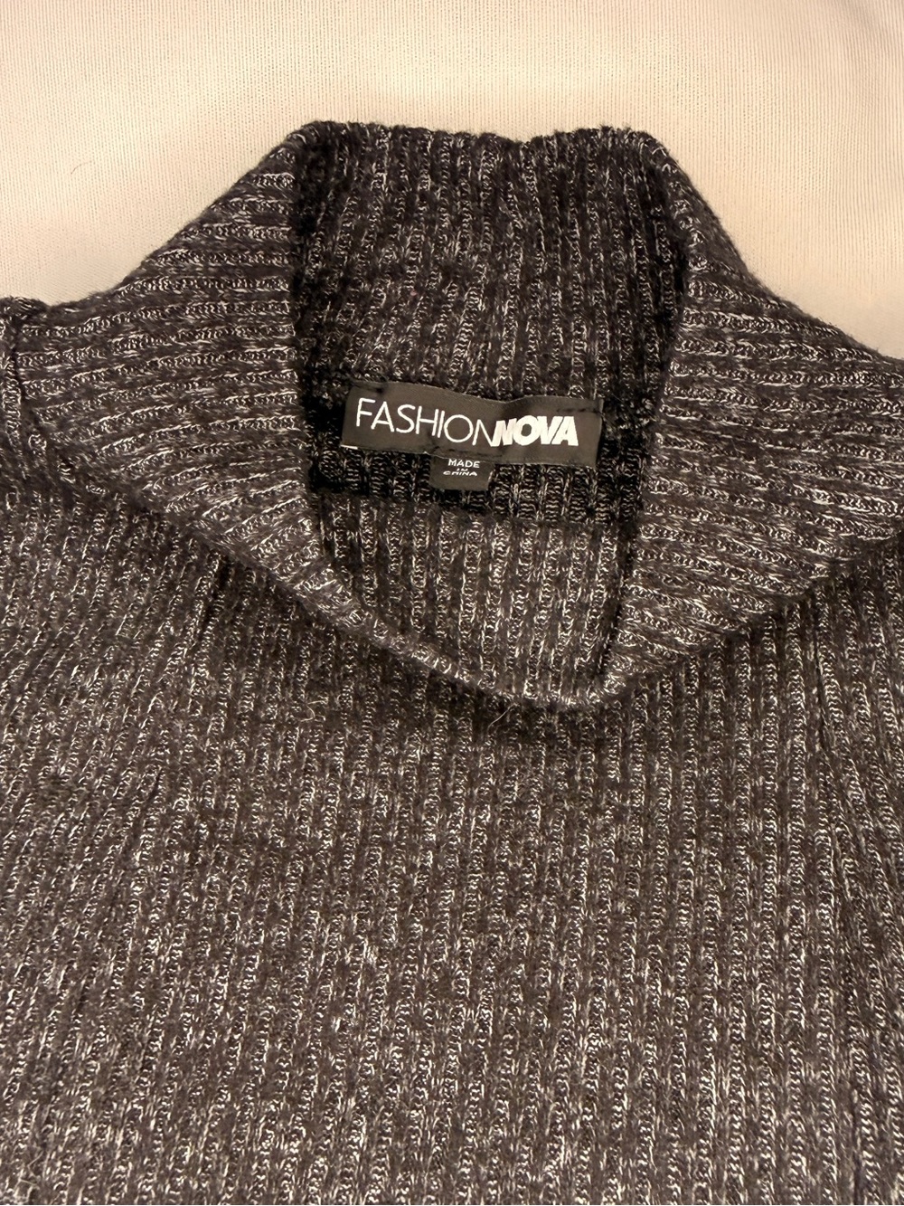 Fashion Nova Charcoal Ribbed Long-Sleeve Flared Hem Dress - Picture 4 of 5